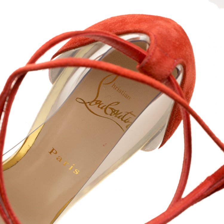 Pre Owned Christian Louboutin Red Suede and PVC Ankle Strap Sandals Size 41
