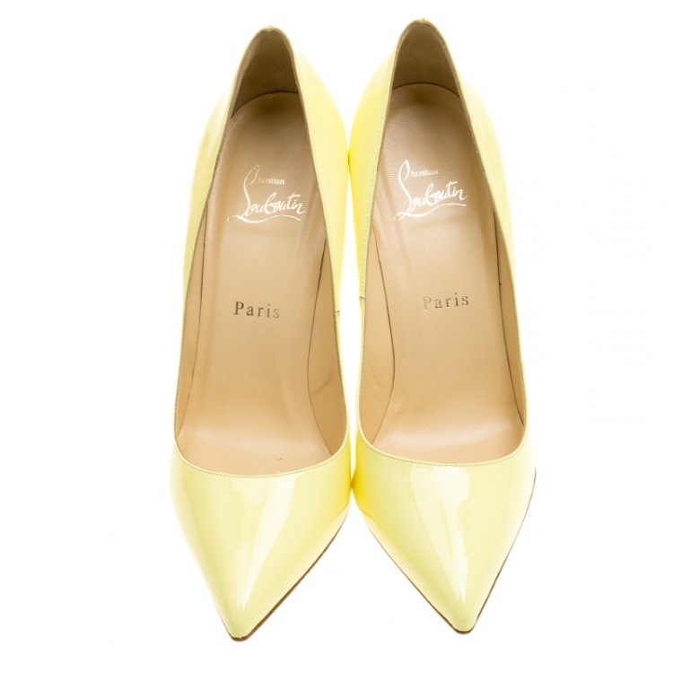 Pre Owned Christian Louboutin Yellow Patent Leather Pigalle Pointed Toe Pumps Size 38.5