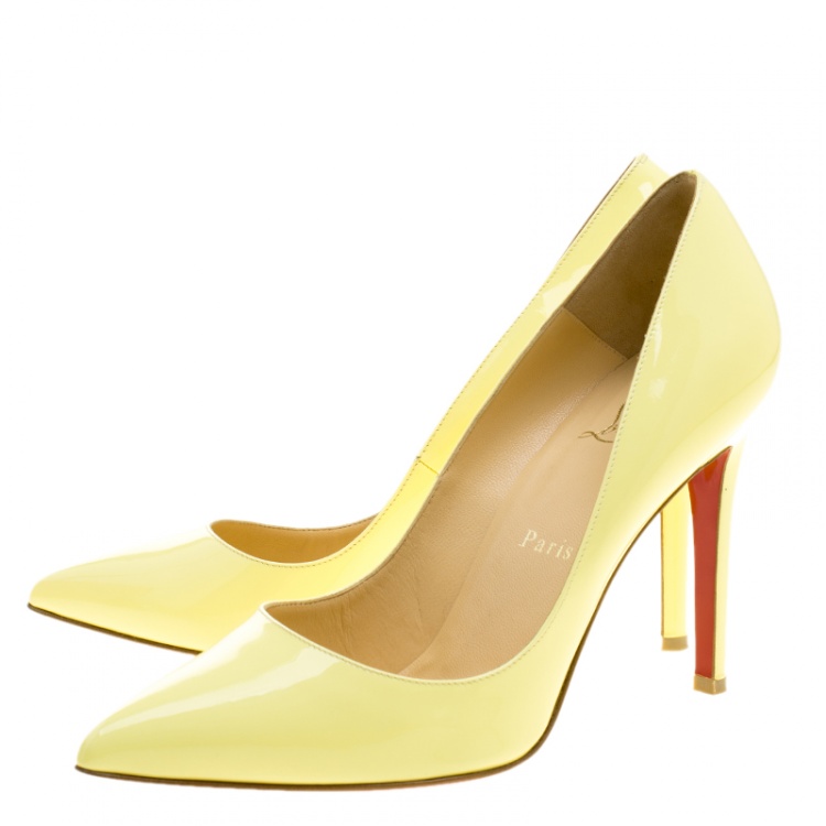 Pre Owned Christian Louboutin Yellow Patent Leather Pigalle Pointed Toe Pumps Size 38.5