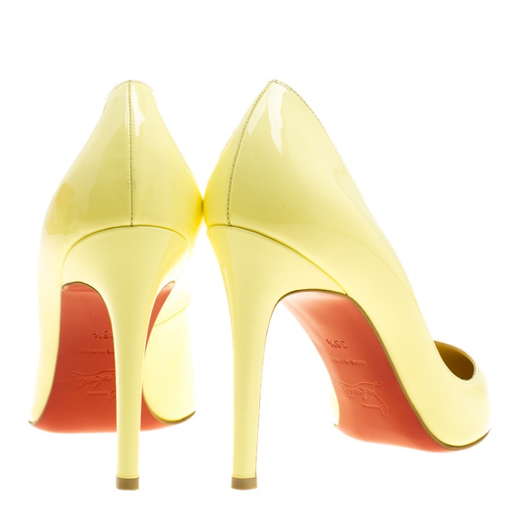 Pre Owned Christian Louboutin Yellow Patent Leather Pigalle Pointed Toe Pumps Size 38.5