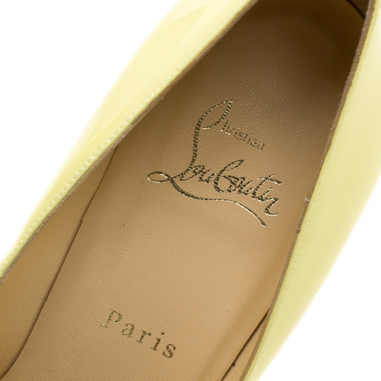 Pre Owned Christian Louboutin Yellow Patent Leather Pigalle Pointed Toe Pumps Size 38.5