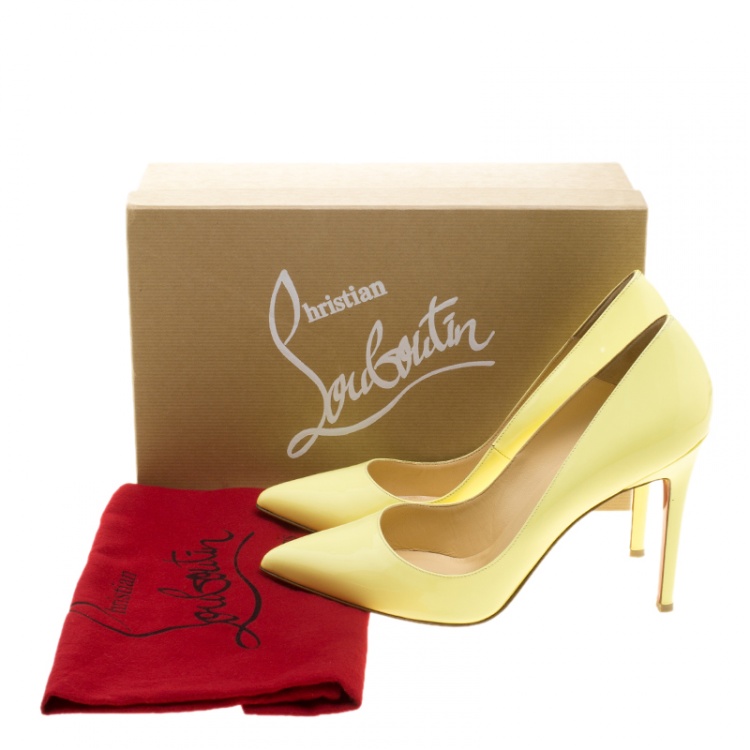 Pre Owned Christian Louboutin Yellow Patent Leather Pigalle Pointed Toe Pumps Size 38.5