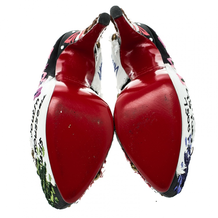 Pre Owned Christian Louboutin Limited Edition Daffodile Brodee Crepe Satin Pumps Size 35