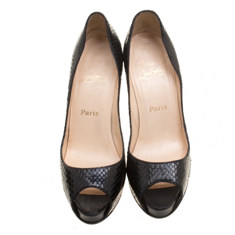 Pre Owned Christian Louboutin Black Python Leather Very Prive Peep Toe Platform Pumps Size 39.5