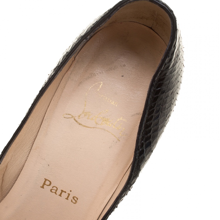 Pre Owned Christian Louboutin Black Python Leather Very Prive Peep Toe Platform Pumps Size 39.5