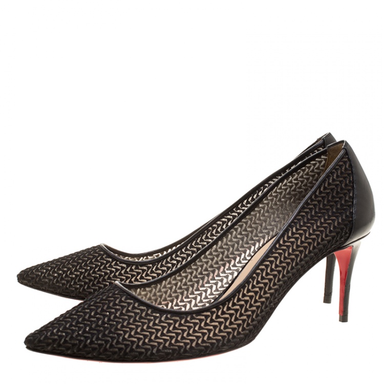 Pre Owned Christian Louboutin Black Chevron Mesh Saramor Maille Pointed Toe Pumps Size 38