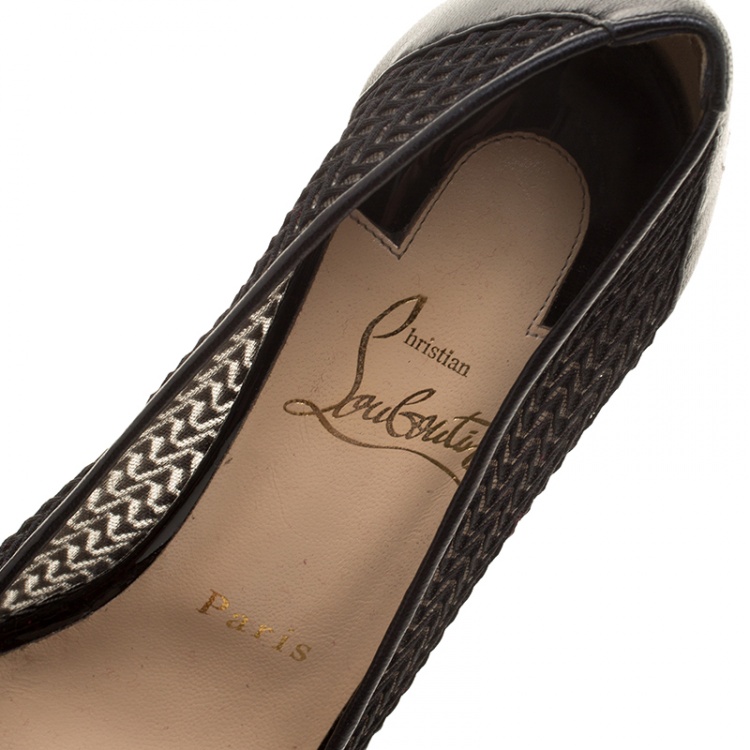 Pre Owned Christian Louboutin Black Chevron Mesh Saramor Maille Pointed Toe Pumps Size 38
