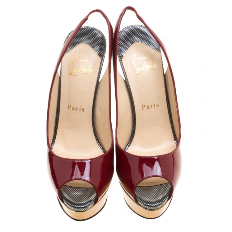 مملوكة مسبقًا Christian Louboutin Two Tone Patent Leather Lady Peep Toe Slingback Sandals Size 37.5