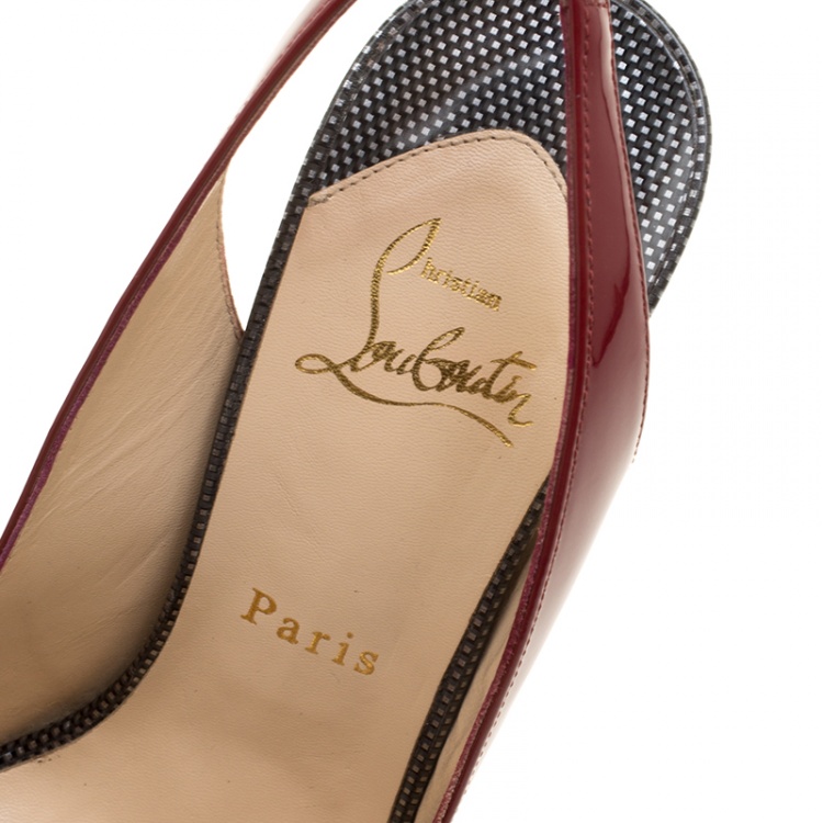 مملوكة مسبقًا Christian Louboutin Two Tone Patent Leather Lady Peep Toe Slingback Sandals Size 37.5