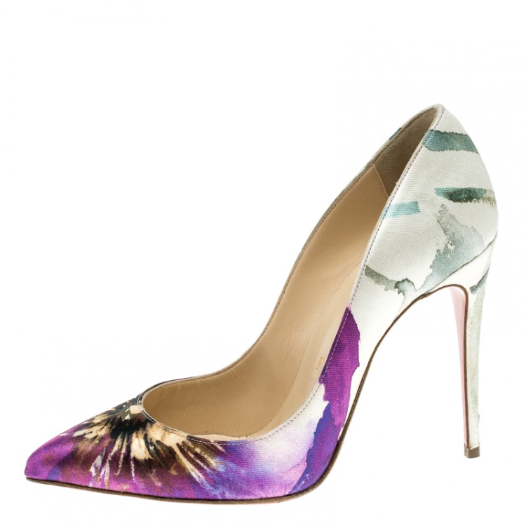 Pre Owned Christian Louboutin Multicolor Printed Satin Pigalle Follies Pumps Size 36