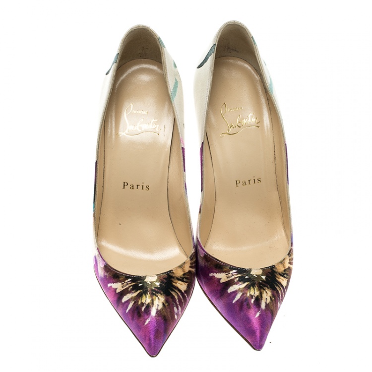 Pre Owned Christian Louboutin Multicolor Printed Satin Pigalle Follies Pumps Size 36