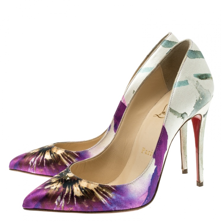 Pre Owned Christian Louboutin Multicolor Printed Satin Pigalle Follies Pumps Size 36