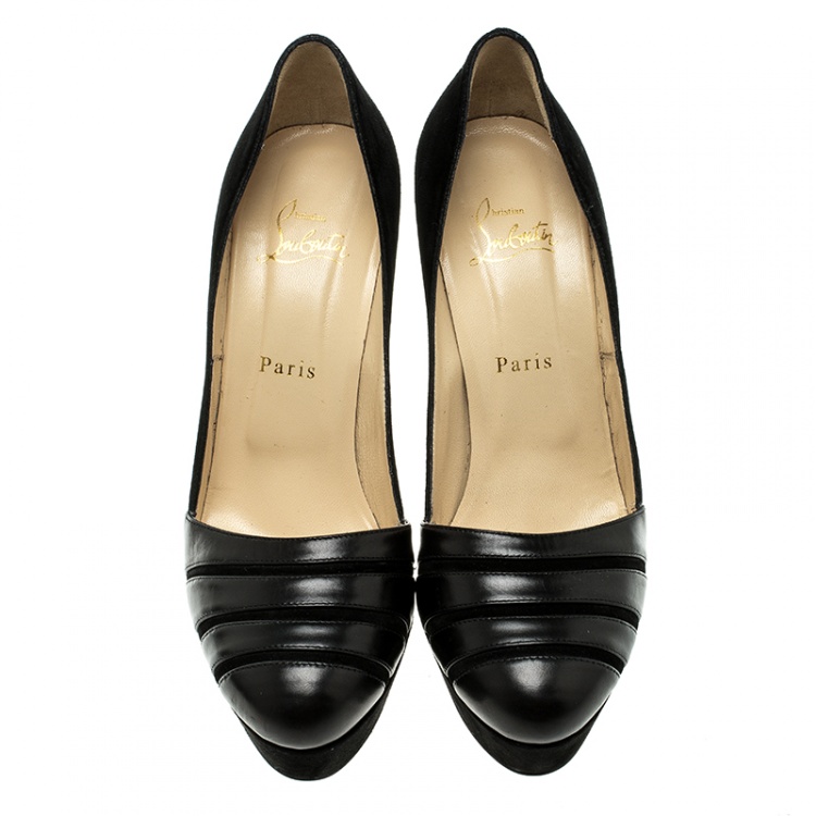 Pre Owned Christian Louboutin Black Suede and Leather Viva Bella Platform Pumps Size 38.5