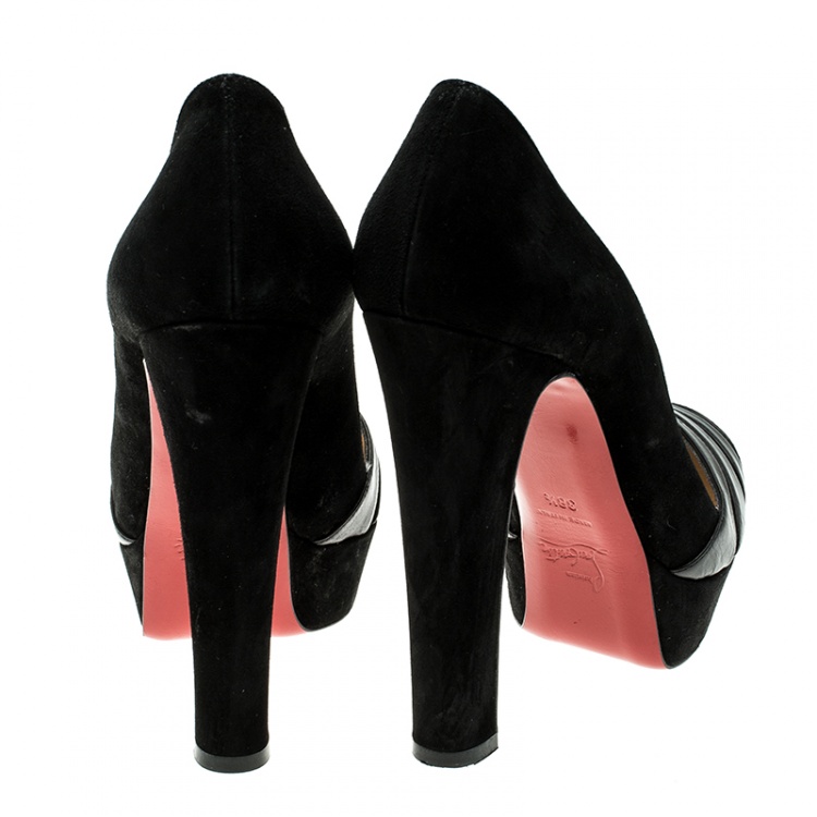Pre Owned Christian Louboutin Black Suede and Leather Viva Bella Platform Pumps Size 38.5