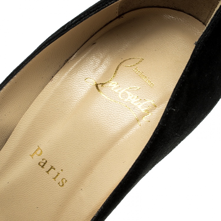 Pre Owned Christian Louboutin Black Suede and Leather Viva Bella Platform Pumps Size 38.5