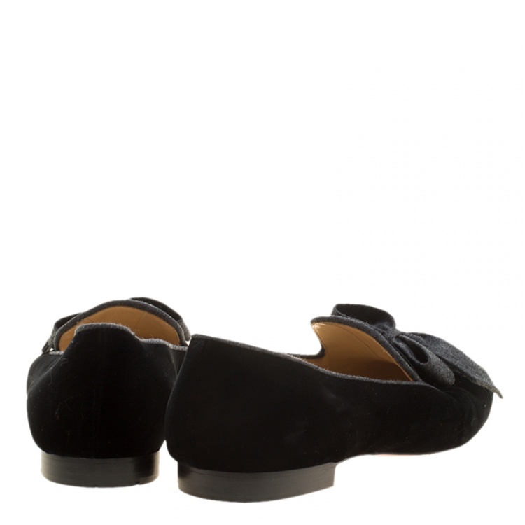 Pre Owned Christian Louboutin Black Velvet Gine Bow Detail Smoking Slippers Size 40