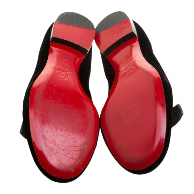 Pre Owned Christian Louboutin Black Velvet Gine Bow Detail Smoking Slippers Size 40