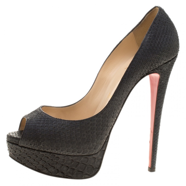 Pre Owned Christian Louboutin Black Matt Finish Python Leather Altadama Peep Toe Platform Pumps Size 37