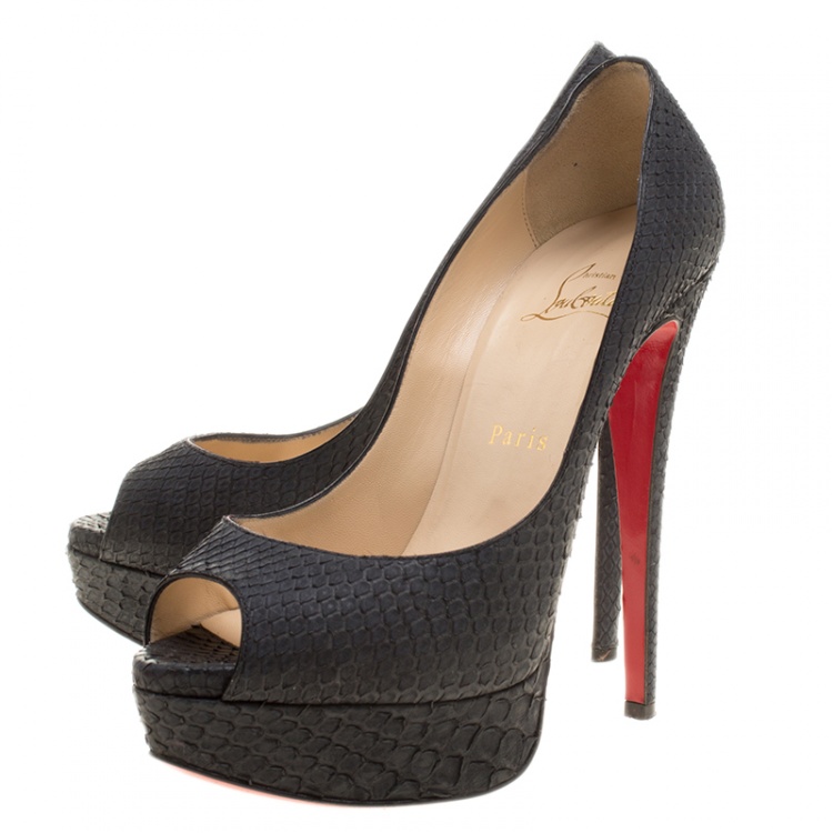 Pre Owned Christian Louboutin Black Matt Finish Python Leather Altadama Peep Toe Platform Pumps Size 37