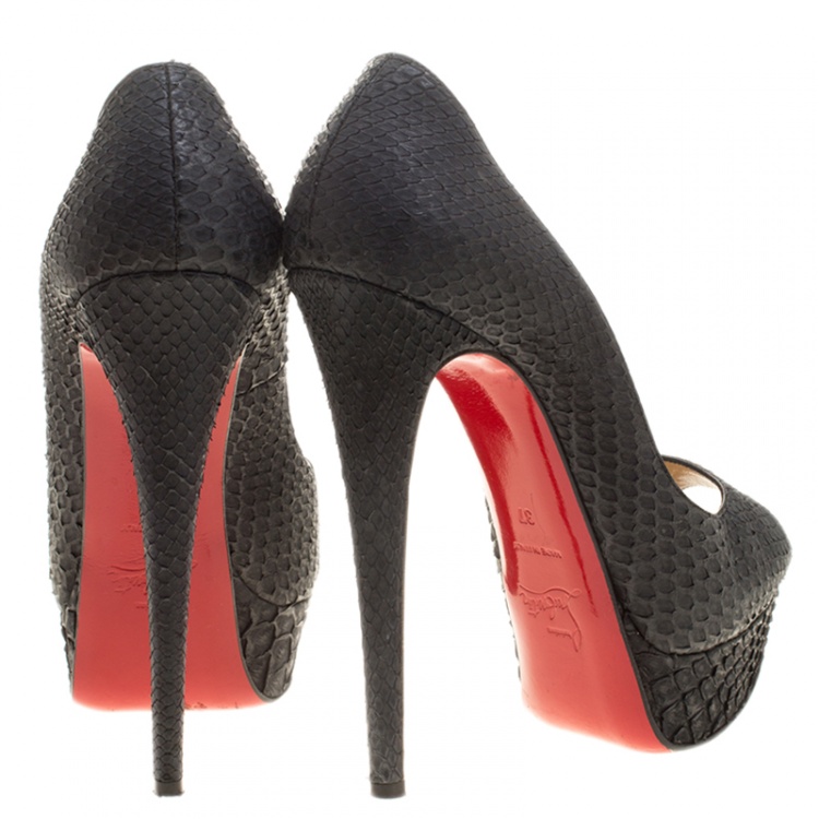 Pre Owned Christian Louboutin Black Matt Finish Python Leather Altadama Peep Toe Platform Pumps Size 37