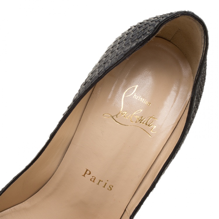 Pre Owned Christian Louboutin Black Matt Finish Python Leather Altadama Peep Toe Platform Pumps Size 37