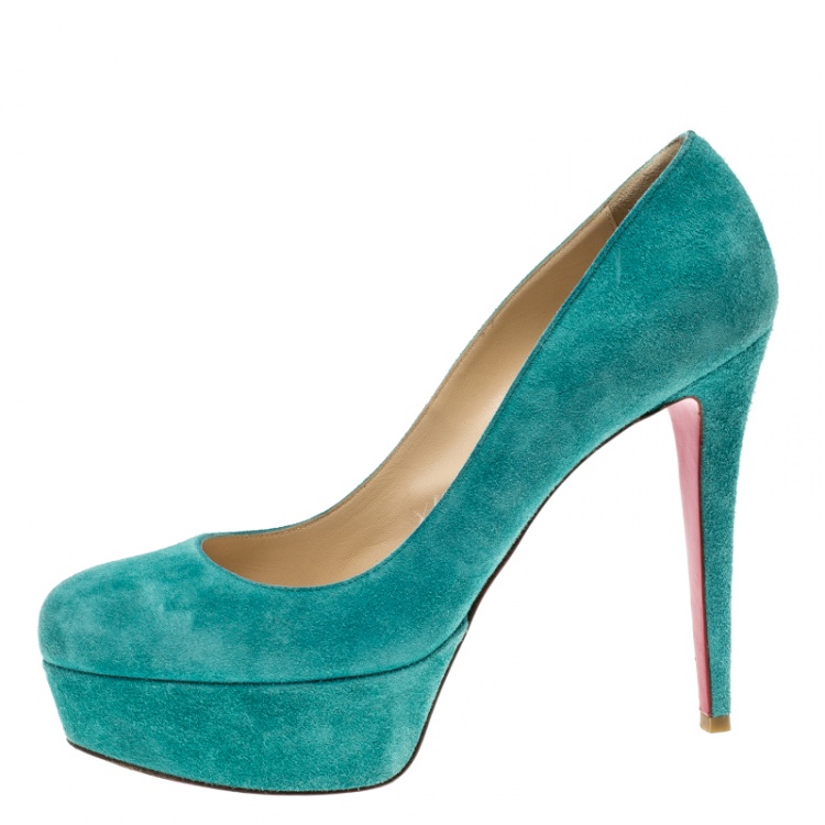 Christian Louboutin Turquoise Green Suede Bianca Platform Pumps