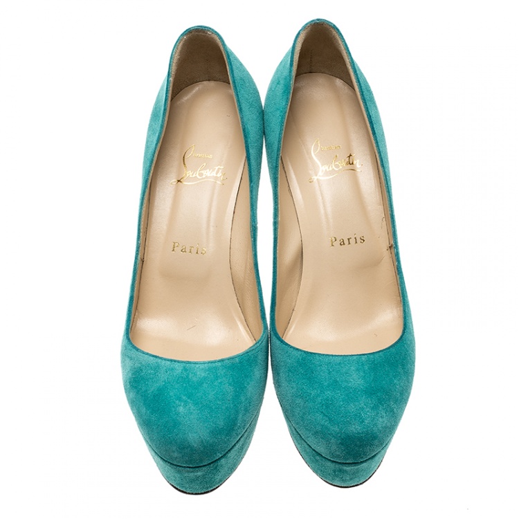 Pre Owned Christian Louboutin Turquoise Green Suede Bianca Platform Pumps Size 39