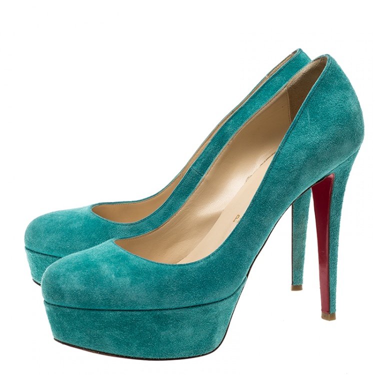 Pre Owned Christian Louboutin Turquoise Green Suede Bianca Platform Pumps Size 39