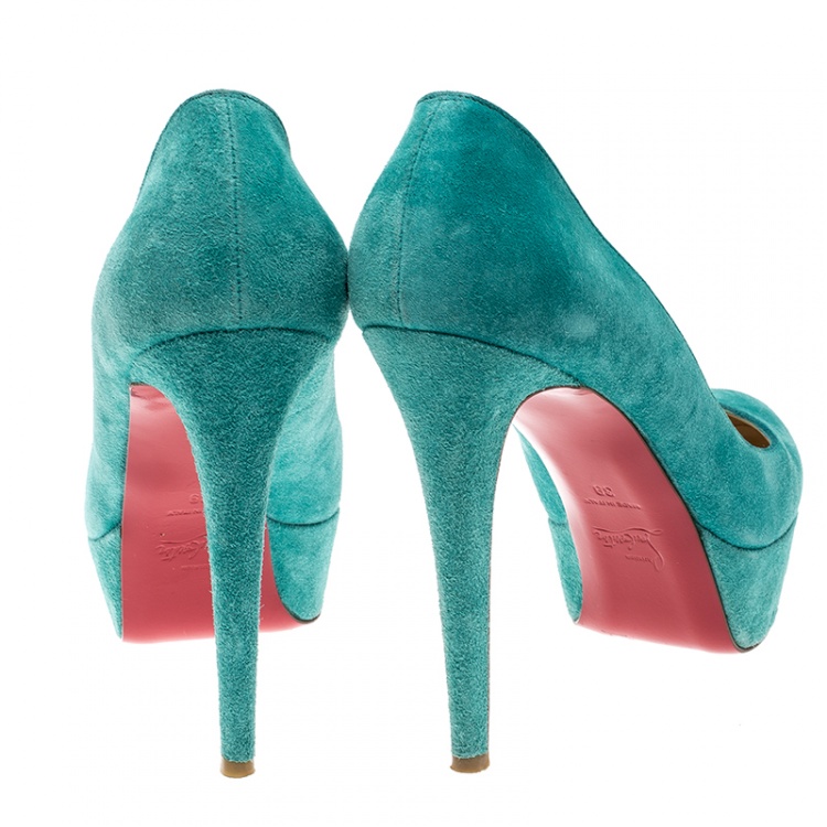 Pre Owned Christian Louboutin Turquoise Green Suede Bianca Platform Pumps Size 39