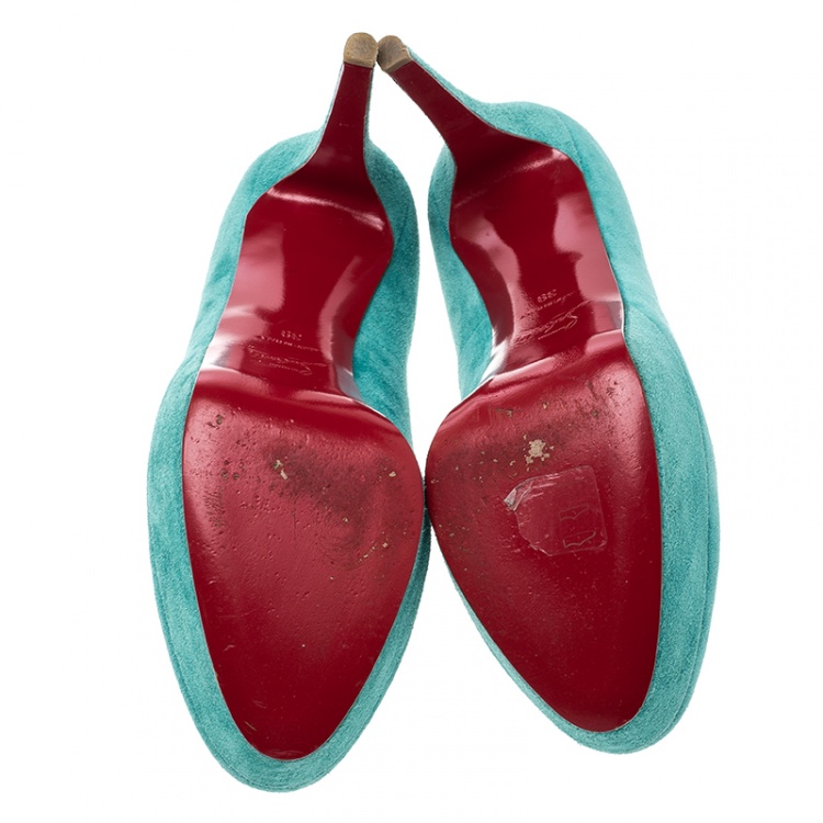 Pre Owned Christian Louboutin Turquoise Green Suede Bianca Platform Pumps Size 39