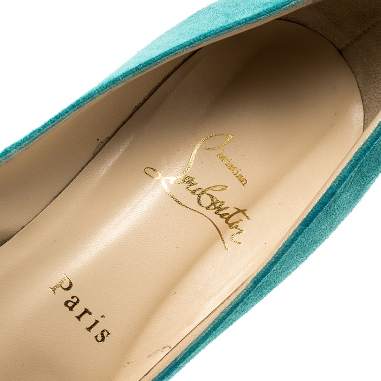 Pre Owned Christian Louboutin Turquoise Green Suede Bianca Platform Pumps Size 39