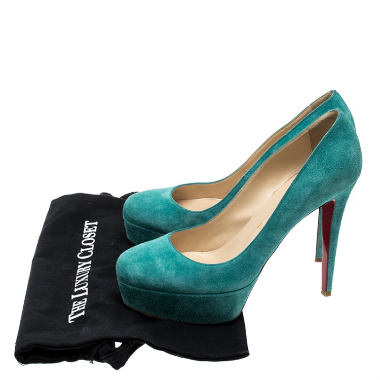 Pre Owned Christian Louboutin Turquoise Green Suede Bianca Platform Pumps Size 39