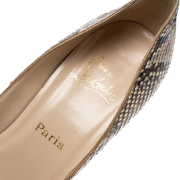 Pre Owned Christian Louboutin Multicolor Metallic Python Yoyo Peep Toe Pumps Size 39.5
