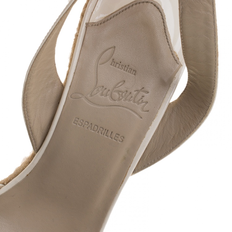 Pre Owned Christian Louboutin White Leather Love Ankle Wrap Peep Toe Espadrille Wedge Sandals Size 35