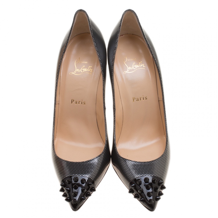 Pre Owned Christian Louboutin Metallic Leather Geo Spiked Pumps Size 39.5