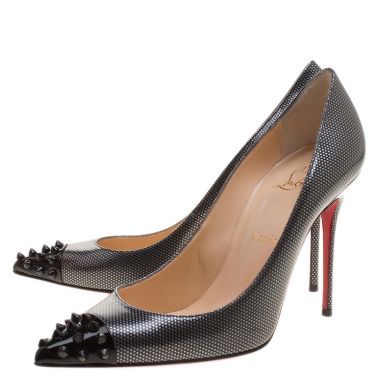 Pre Owned Christian Louboutin Metallic Leather Geo Spiked Pumps Size 39.5