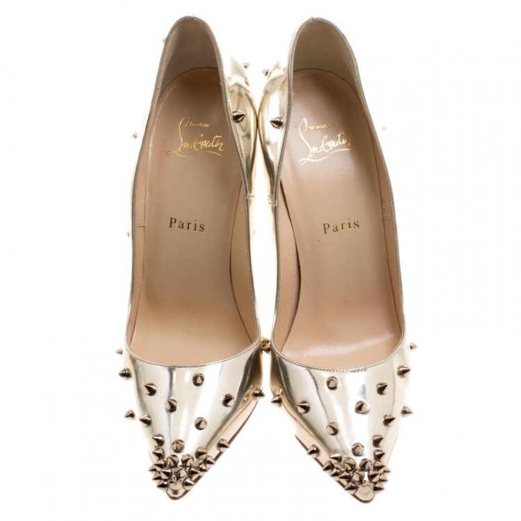 Pre Owned Christian Louboutin Metallic Mirror Finish Leather Degraspike Pointed Toe Pumps Size 39