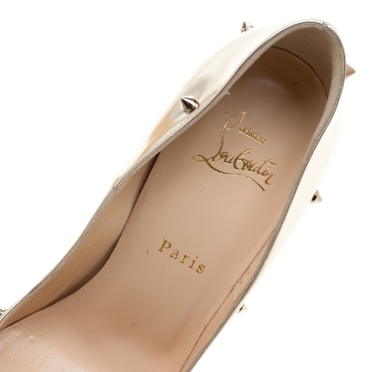 Pre Owned Christian Louboutin Metallic Mirror Finish Leather Degraspike Pointed Toe Pumps Size 39