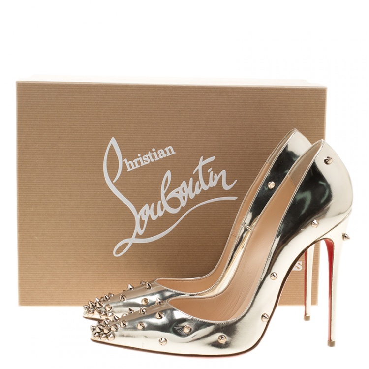 Pre Owned Christian Louboutin Metallic Mirror Finish Leather Degraspike Pointed Toe Pumps Size 39