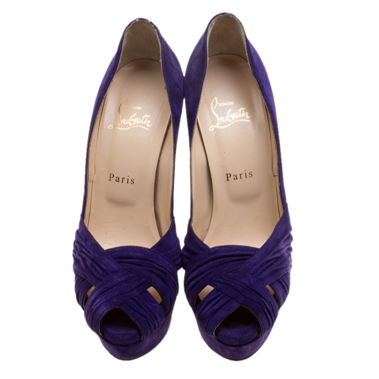 Pre Owned Christian Louboutin Violet Suede Aborina Platform Pumps Size 38.5