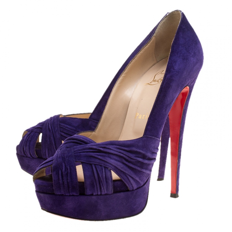 Pre Owned Christian Louboutin Violet Suede Aborina Platform Pumps Size 38.5