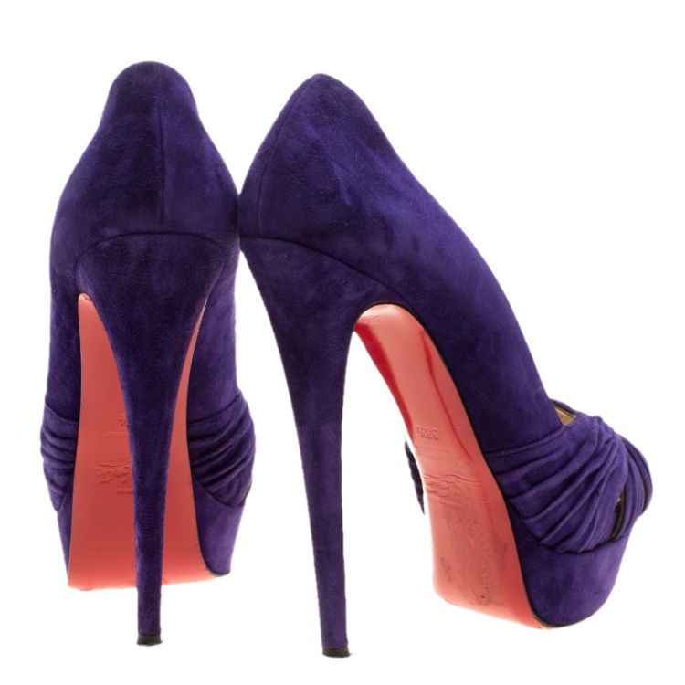 Pre Owned Christian Louboutin Violet Suede Aborina Platform Pumps Size 38.5