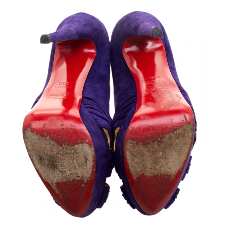 Pre Owned Christian Louboutin Violet Suede Aborina Platform Pumps Size 38.5