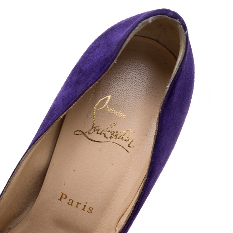Pre Owned Christian Louboutin Violet Suede Aborina Platform Pumps Size 38.5