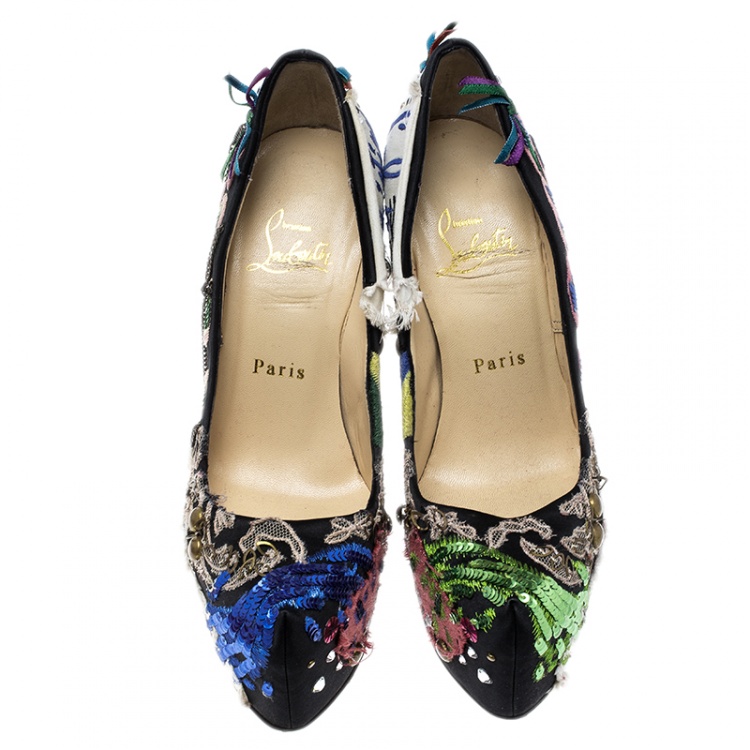 Pre Owned Christian Louboutin Limited Edition Daffodile Brodee Crepe Satin Pumps Size 36.5
