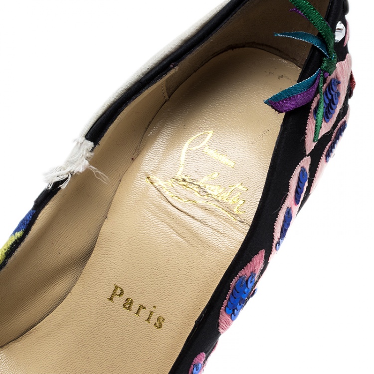 Pre Owned Christian Louboutin Limited Edition Daffodile Brodee Crepe Satin Pumps Size 36.5