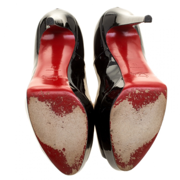Pre Owned Christian Louboutin Black Patent Leather Lady Peep Toe Platform Pumps Size 40