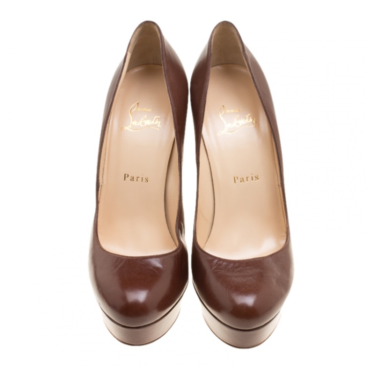 Pre Owned Christian Louboutin Brown Leather Bianca Platform Pumps Size 38.5