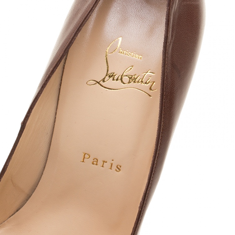 Pre Owned Christian Louboutin Brown Leather Bianca Platform Pumps Size 38.5
