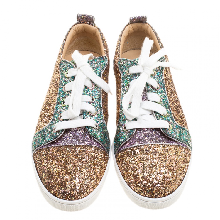 Pre Owned Christian Louboutin Multicolor Coarse Glitter Gondoliere Orlato Low Top Sneakers Size 39